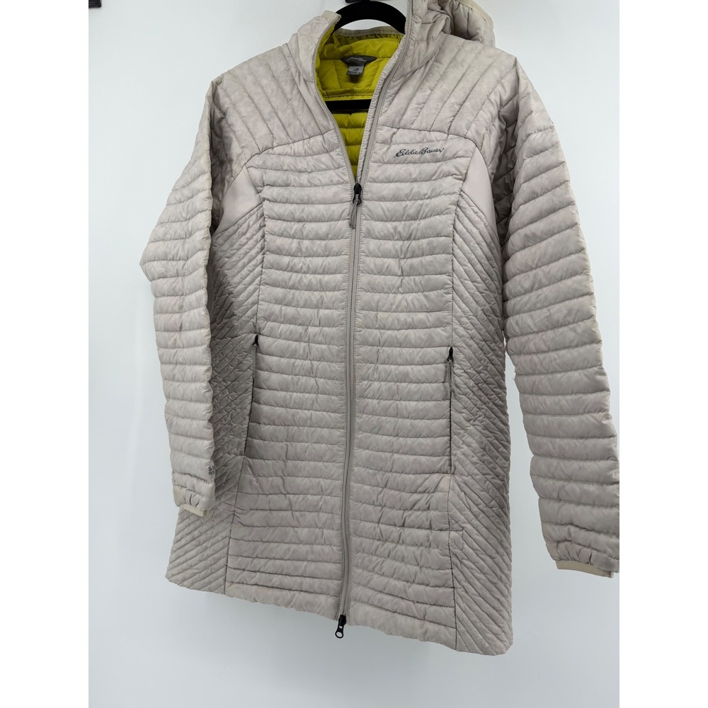 Eddie Bauer StormDown Hooded Parka Jacket Womens Medium Gray Goose Down Puffer